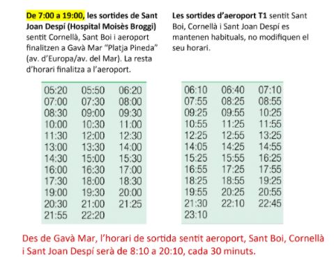 Horario del L77 desde Sant Boi y Sant Joan Despí al Aeropuerto